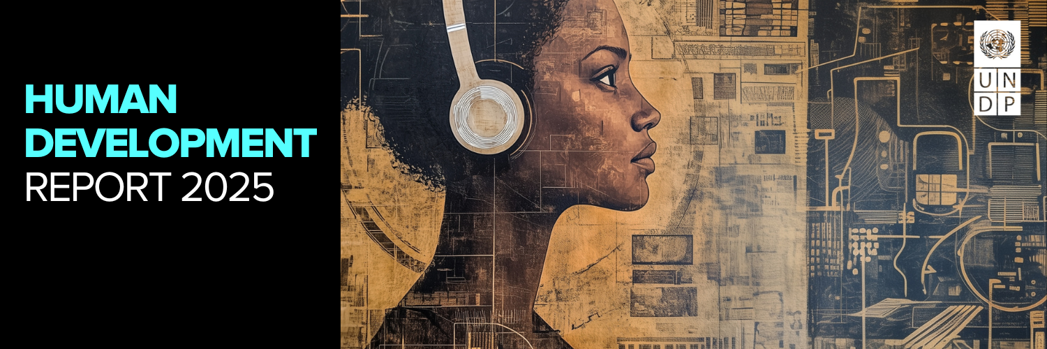 Profile of a woman wearing headphones against a textured background with digital imagery.