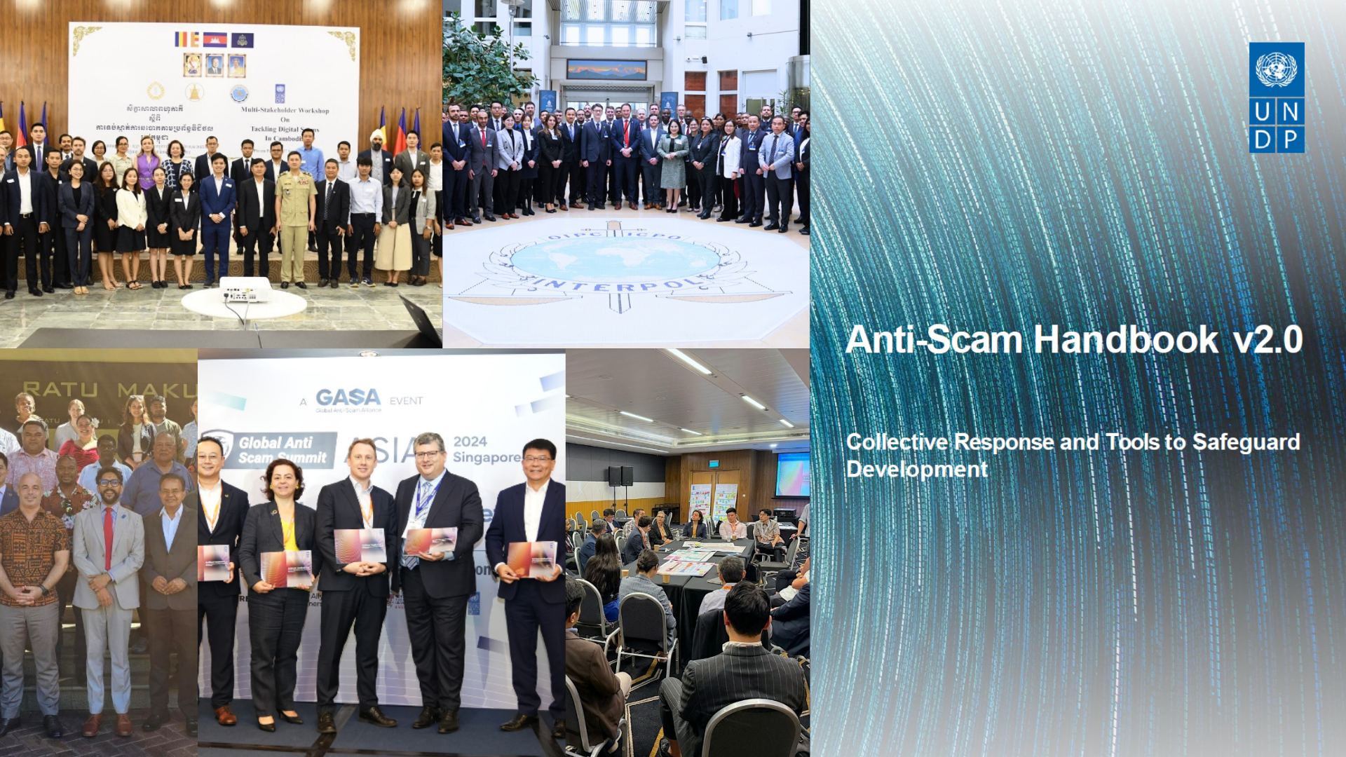 Collage featuring events and discussions on anti-scam initiatives and conferences.