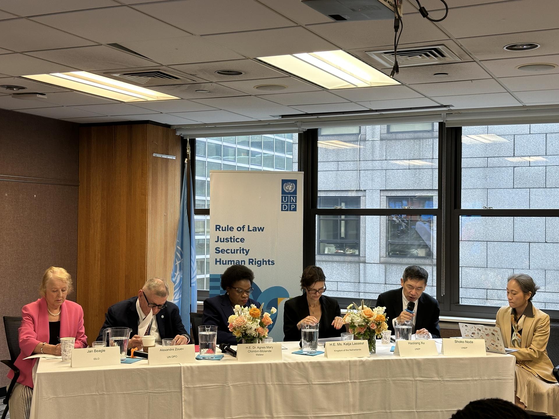 Panel discussion with five speakers at a table. Photo Credit: UNDP