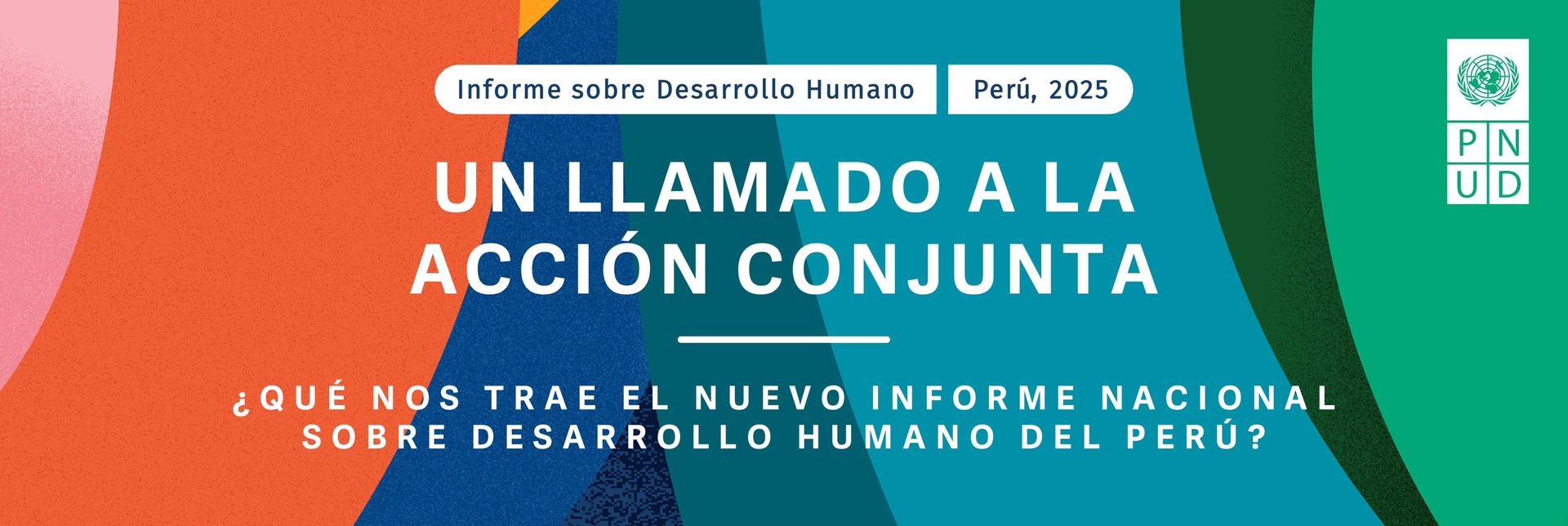 Colorful graphic featuring text about a call for joint action on human development in Peru.