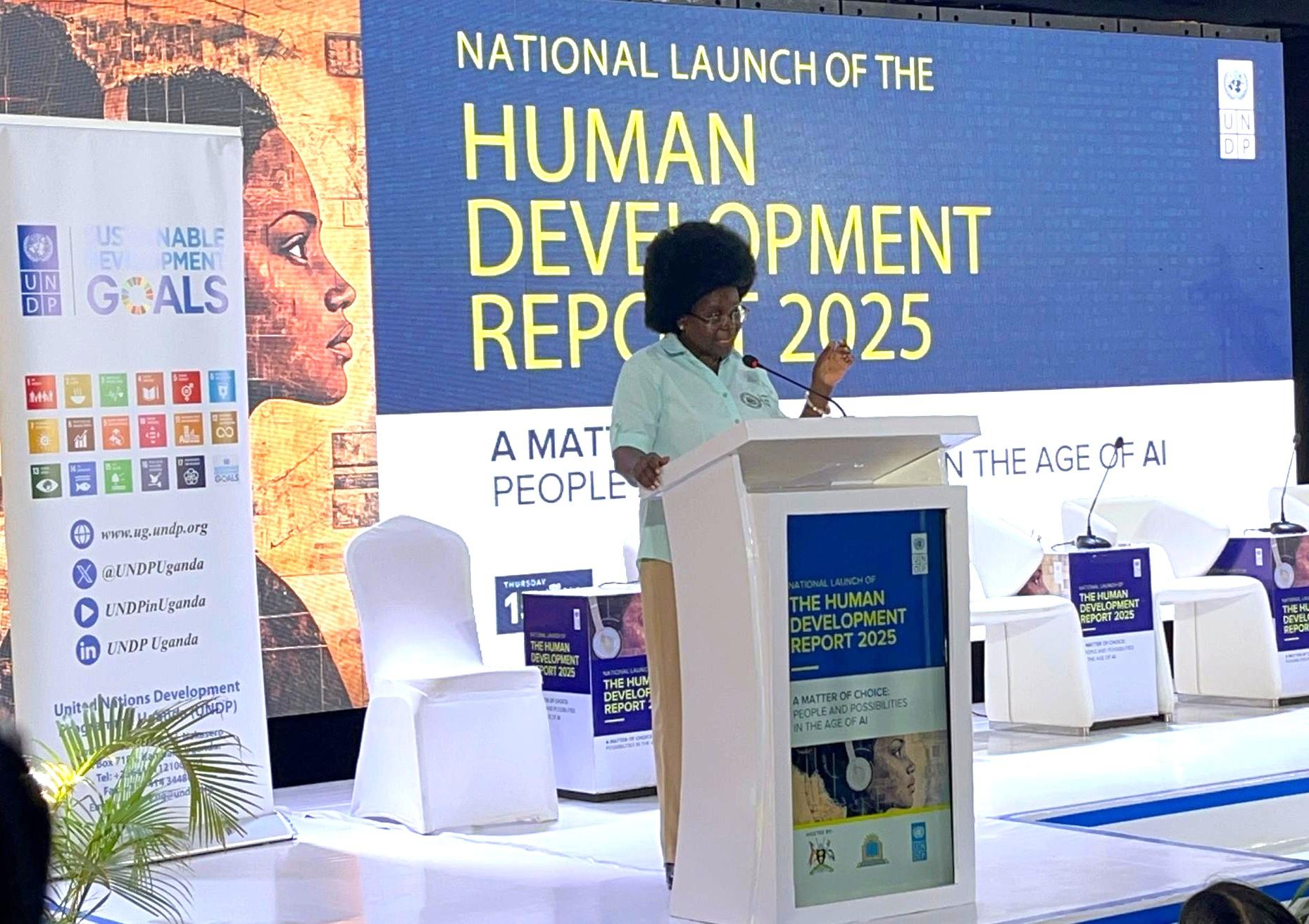 Speaker at podium during the launch of the Human Development Report 2025.