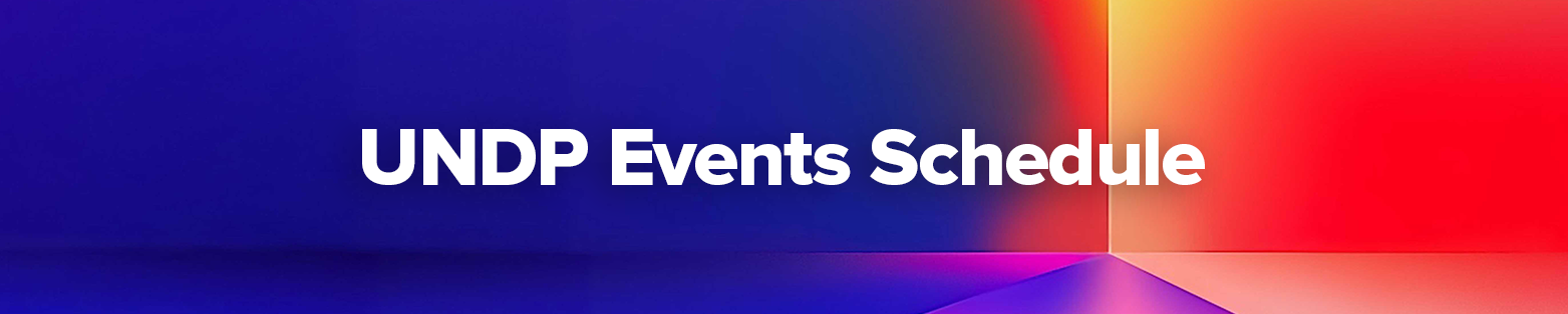 UNDP Events Schedule in white text on a gradient background of blue to red.
