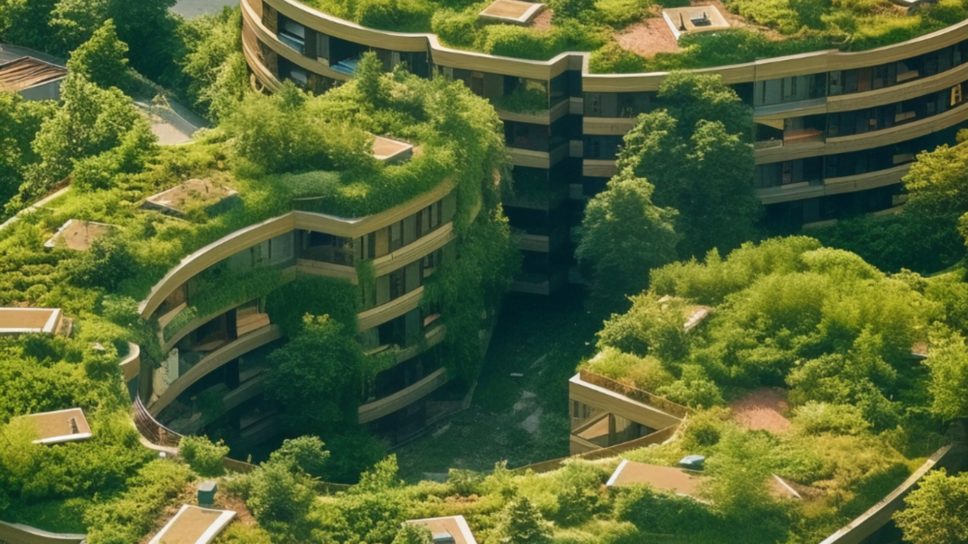 View of city with apartment buildings and green vegetation