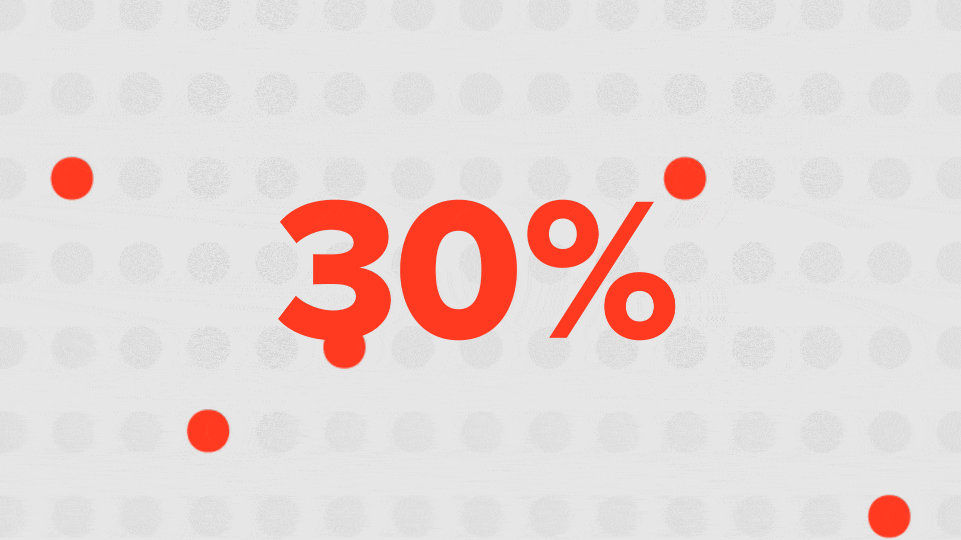 Bold red 30% discount on a light gray dotted background.
