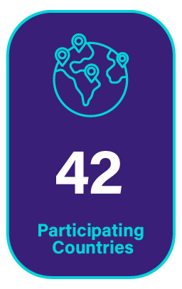Graphic badge: 42 Participating Countries, purple with globe and people icons.