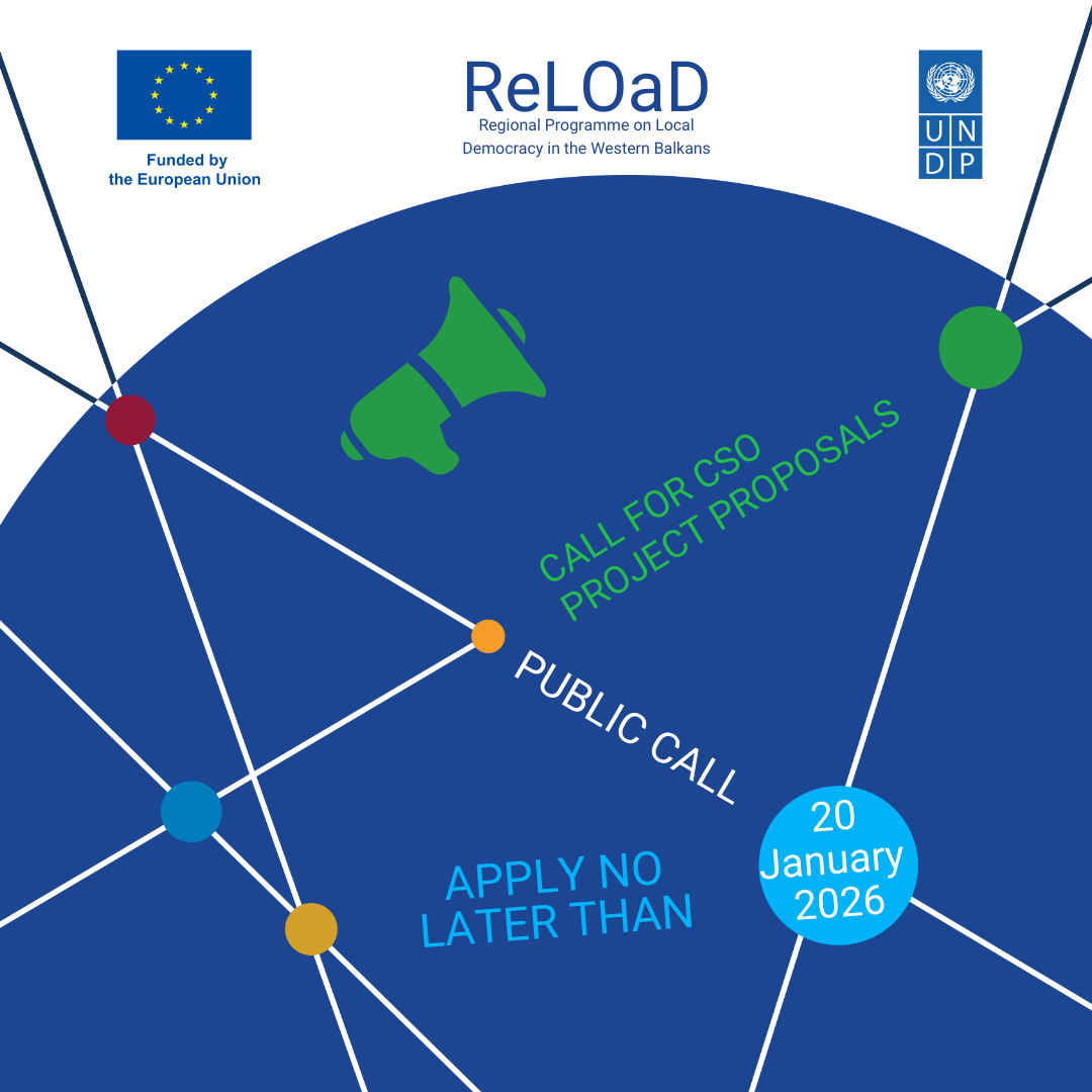 Graphic poster announcing EU-funded call for proposals, with network lines and ReLoaD logos.