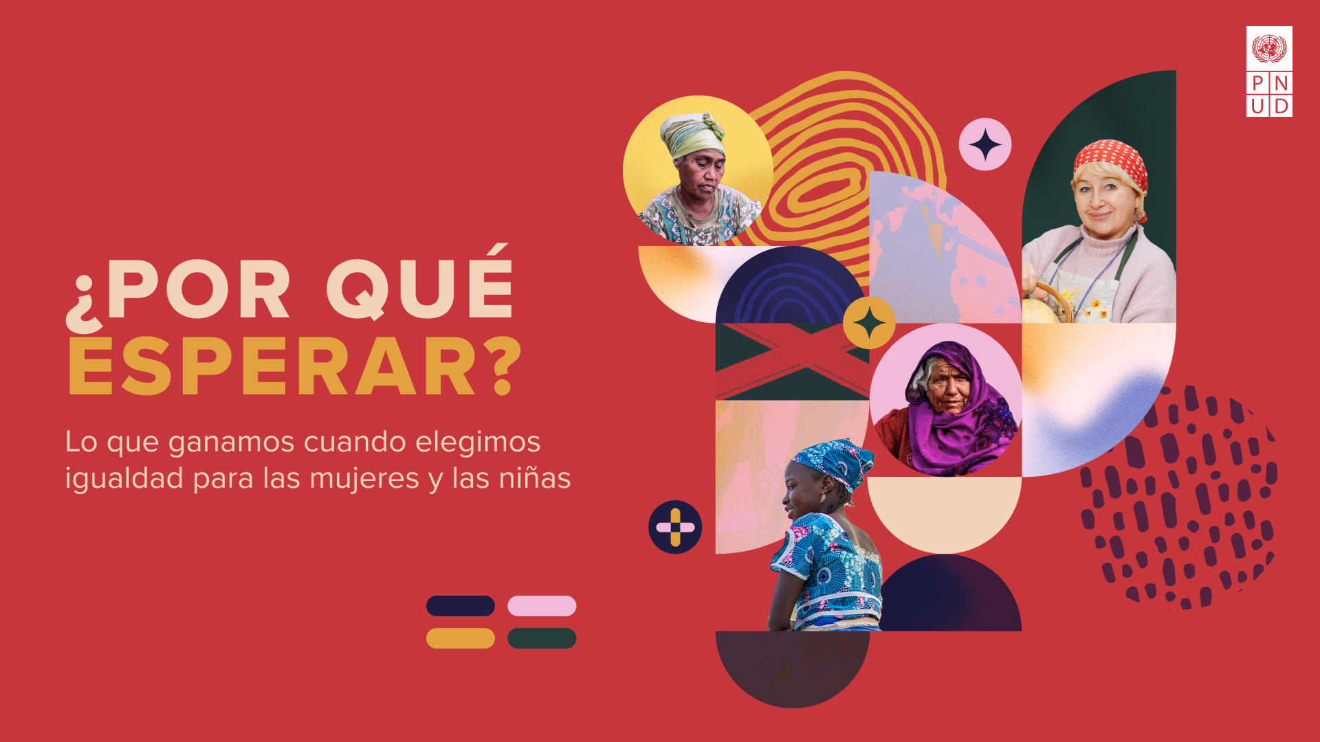 Red banner with circular collage of diverse people and the text ¿POR QUÉ ESPERAR?