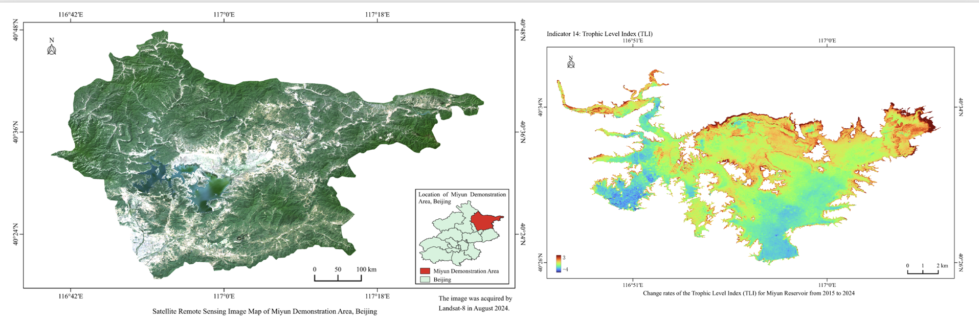 Two maps of China: left shaded relief in green; right color-coded climate map.