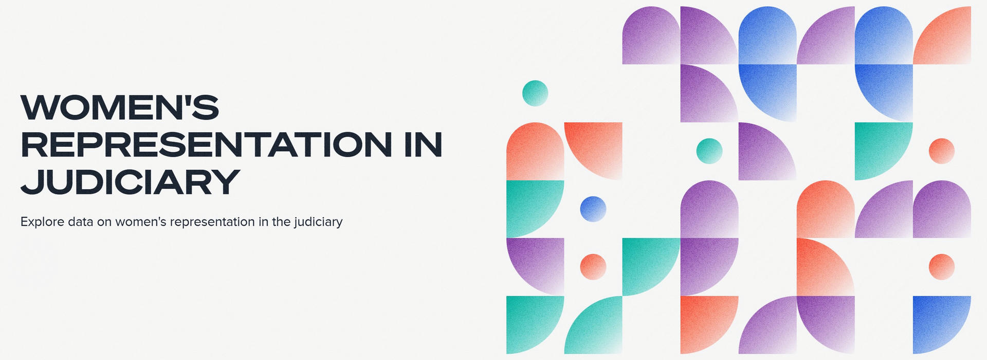 Graphic poster titled Women's Representation in Judiciary; colorful abstract shapes.