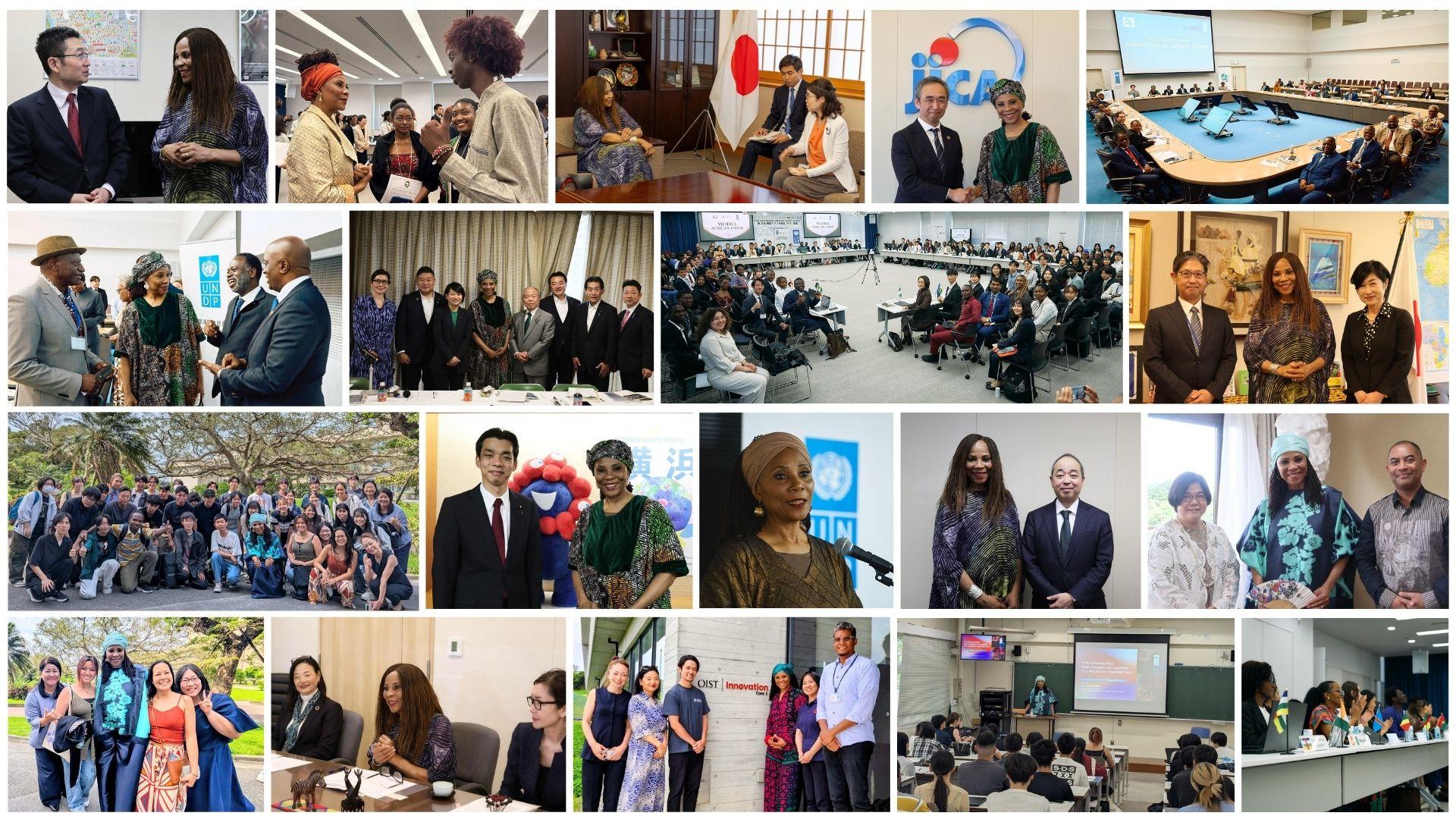 Collage of diverse people photographed at a formal event, posing in groups.