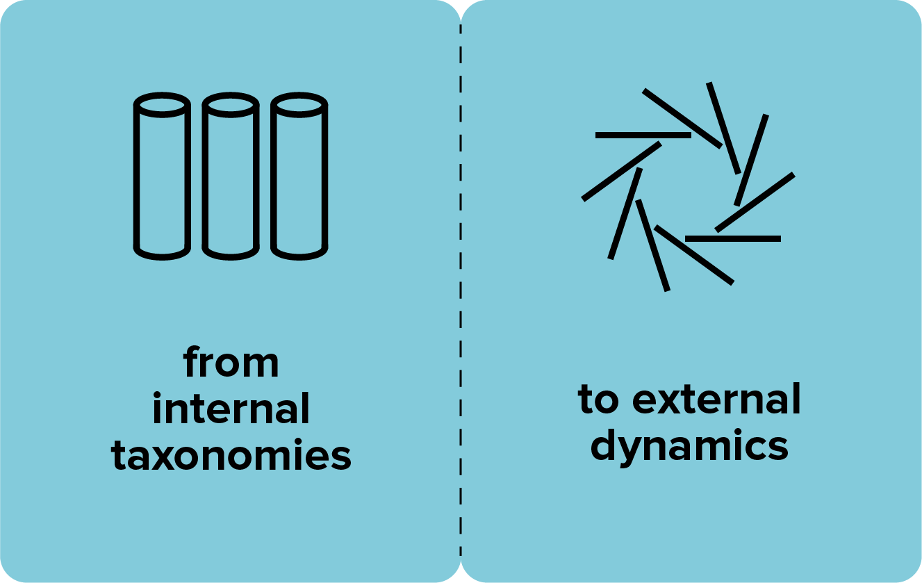 Two-panel blue infographic split by a dotted line; left three cylinders, right circular starburst.