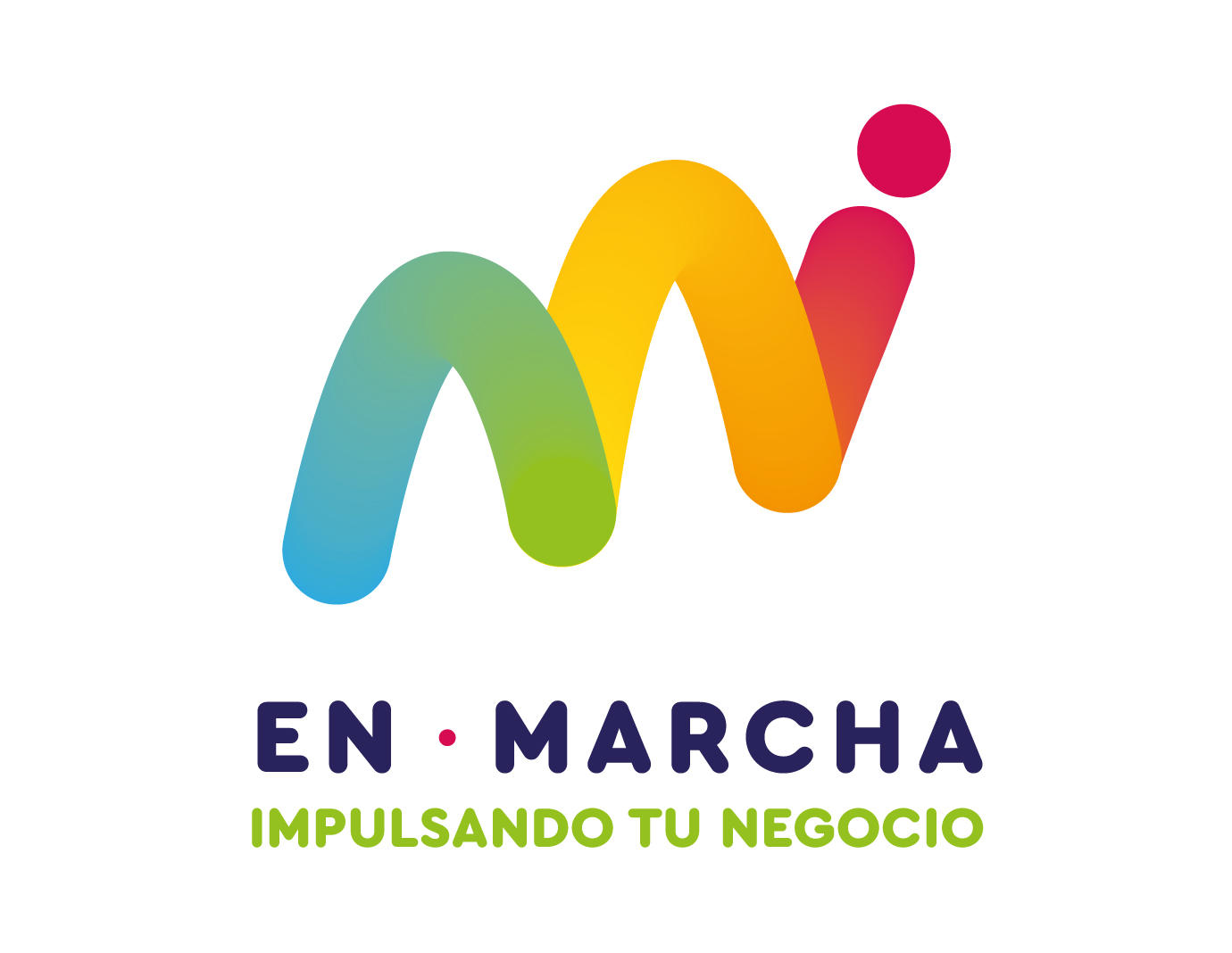 EN • MARCHA logo with a gradient multicolor M and the green subtitle 'IMPULSANDO TU NEGOCIO'.