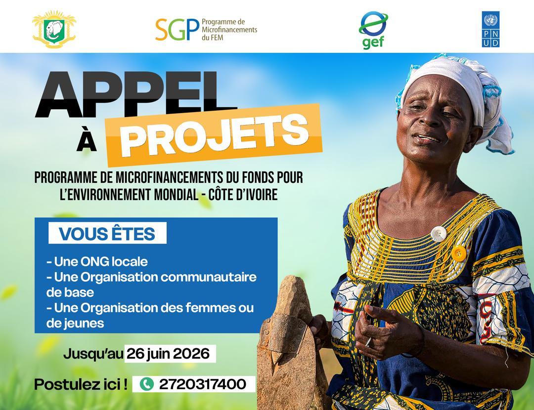 Appel à projets pour financement de l'environnement mondial; femme en tenue traditionnelle sur fond rural.