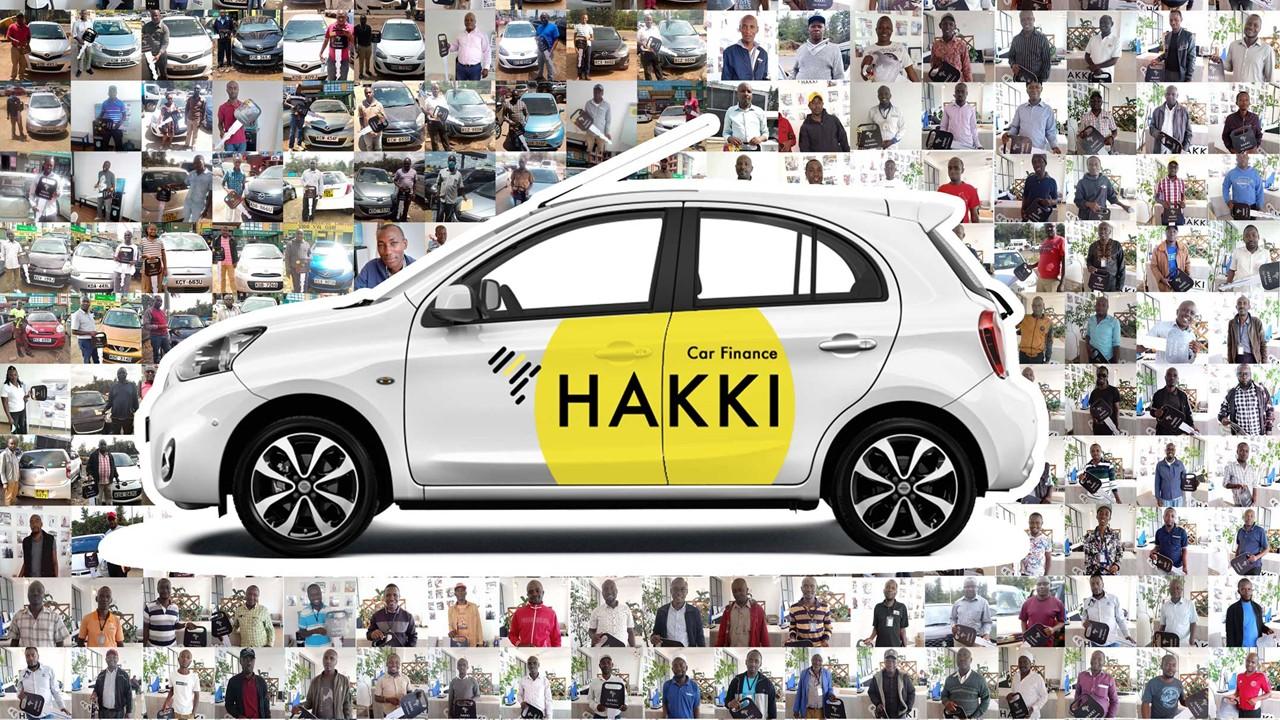 White car with a yellow sign reading HAKKI, set against a collage of tiny photos.