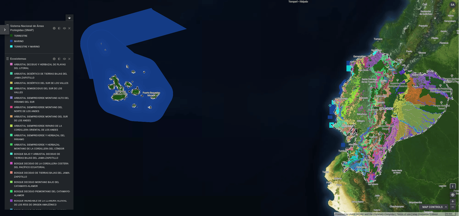 Dark UI with a left chat panel and a coastal map on the right; blue island in the sea.