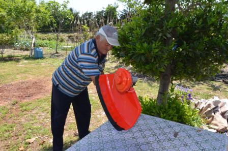 Asllan, 68 years old has  has moved to live with his son after his home became uninhabitable when the earthquake struck their little village in Thumana.