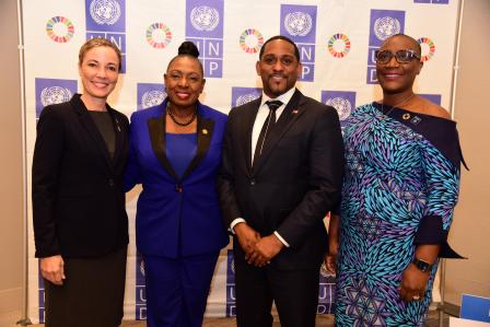 Ministers of government from Jamaica and Bermuda pose with UNDP Resident Representative