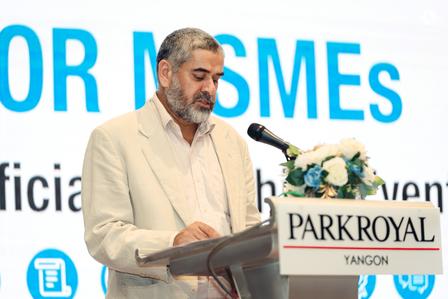 Adnan Cheema, UNDP Myanmar Deputy Resident Representative, delivers a speech at the portal's launch event in Yangon