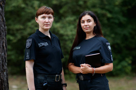Mid shot two female police officers