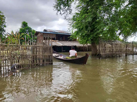 a small boat in a body of water