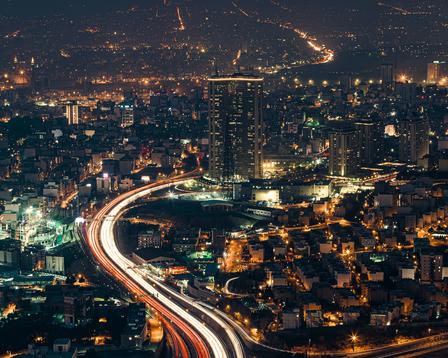 a view of a city at night