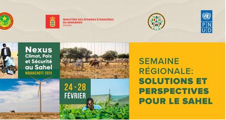 Regional week graphic highlighting solutions for the Sahel, featuring nature and event details.