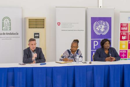 From left to right: Mr. Cristino Pedraza, UNDP Decentralization Program CTA; Eng. Cristina Matusse, Deputy National Director of Planning and Budget at the Ministry of Finance; Dr. Helga Mondlane, National Director at MAEFP.