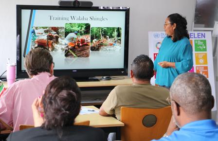 Mrs. W. Sabajo, assistant at Cooperative Borodong Matta G.A. presenting their achievements