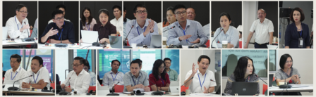 Collage of professionals engaged in discussions at a conference or meeting.