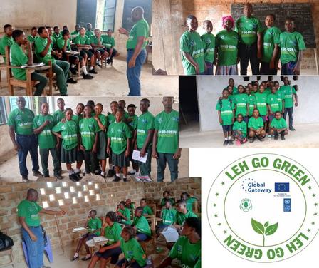 Group of people in green shirts participating in an environmental initiative.