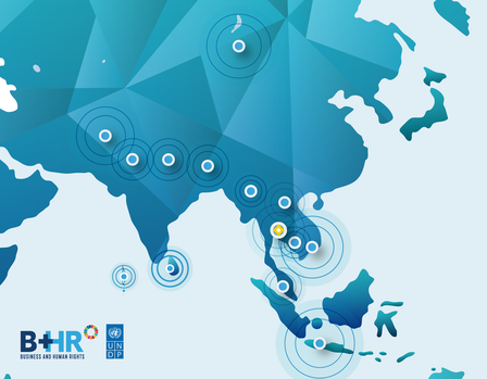 Map of Asia highlighting various locations with circles and icons representing data points.