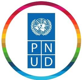 UNDP logo: blue shield with UN emblem and U N D P blocks, surrounded by a rainbow ring.