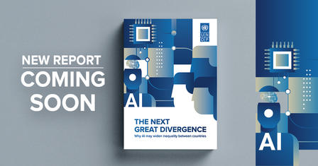 Blue book cover mockup with 'New Report Coming Soon' and 'The Next Great Divergence'.
