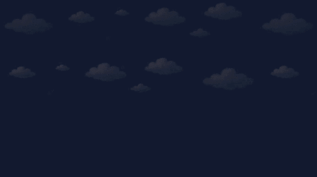 Dark blue night sky with small, fluffy clouds near the top.