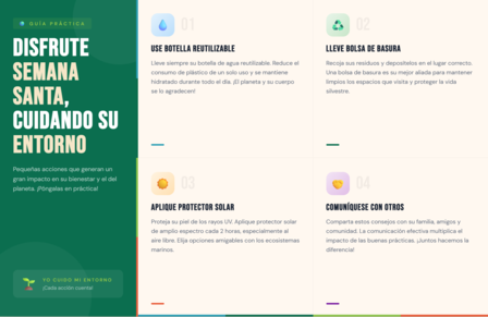 Green left banner with Spanish text and white multi-column content.