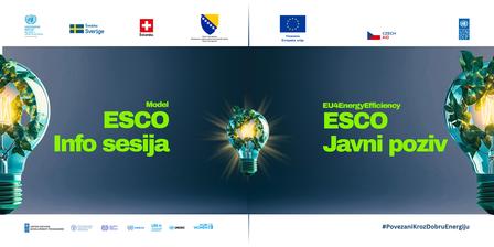 Banner promoting ESCO info session and ESCO call, featuring a globe graphic and logos.