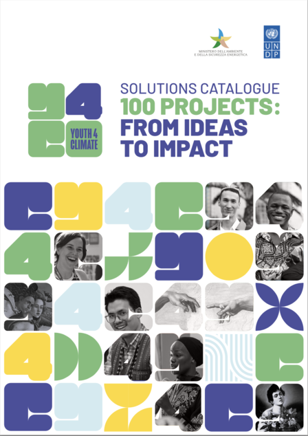 Solutions Catalogue: 700+ projects from ideas to impact, colorful mosaic grid, grayscale photos.