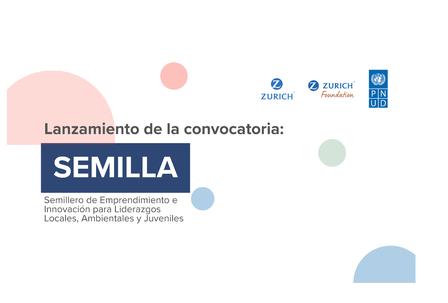 Banner announcing the SEMILLA call, with pink and blue shapes and logos on a white background.