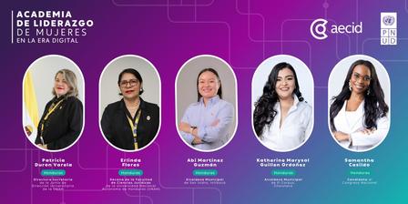 Banner for Women’s Leadership Academy featuring portrait photos of women and logos.