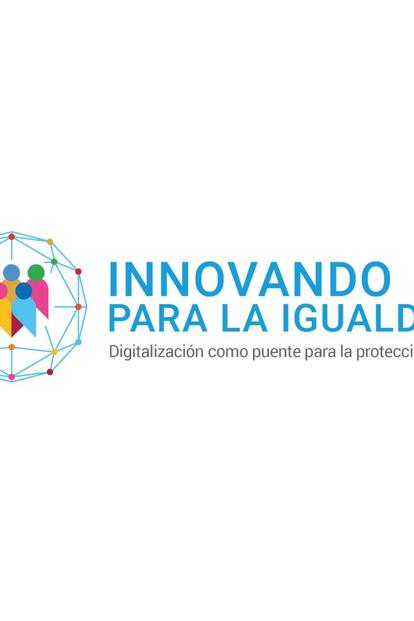 Logo featuring colorful interconnected figures and the text &quot;Innovando para la Igualdad.&quot;