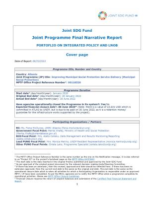 The final report of the UN Joint Programme “Improving Municipal Social Protection Service Delivery” (IMSPSD) in Albania