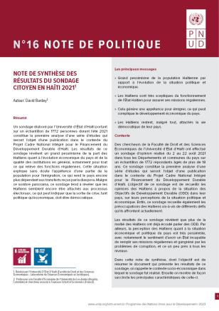 Note de synthèse des résultats du Sondage Citoyen en Haïti 2021