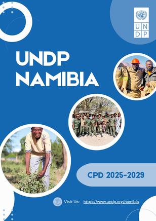 Cover design for UNDP Namibia document featuring people in agricultural and community settings.
