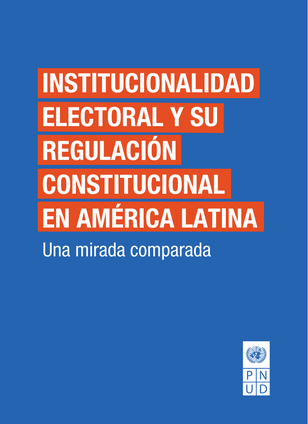 Blue background with white and orange text discussing electoral institutions in Latin America.