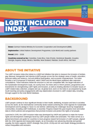 Infographic titled LGBTQ Inclusion Index with rainbow banner and section headings.