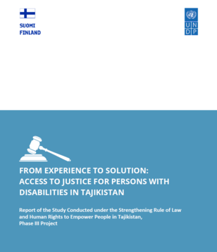 Page with logos at top; blue bottom banner shows a white cane figure and Asia disability justice.