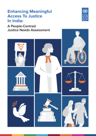 UNESCO poster collage of blue tiles with white justice icons and diverse people.