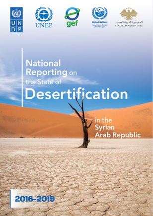 Cover: desert dunes with a lone figure; blue gradient header and UN logos at top.