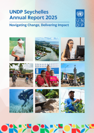 UNDP Seychelles Annual Report 2025 cover featuring a photo collage and UNDP logo.