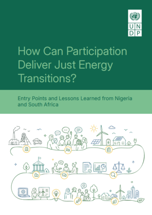 Cover: How Can Participation Deliver Just Energy Transitions? green header, line-art illustrations.